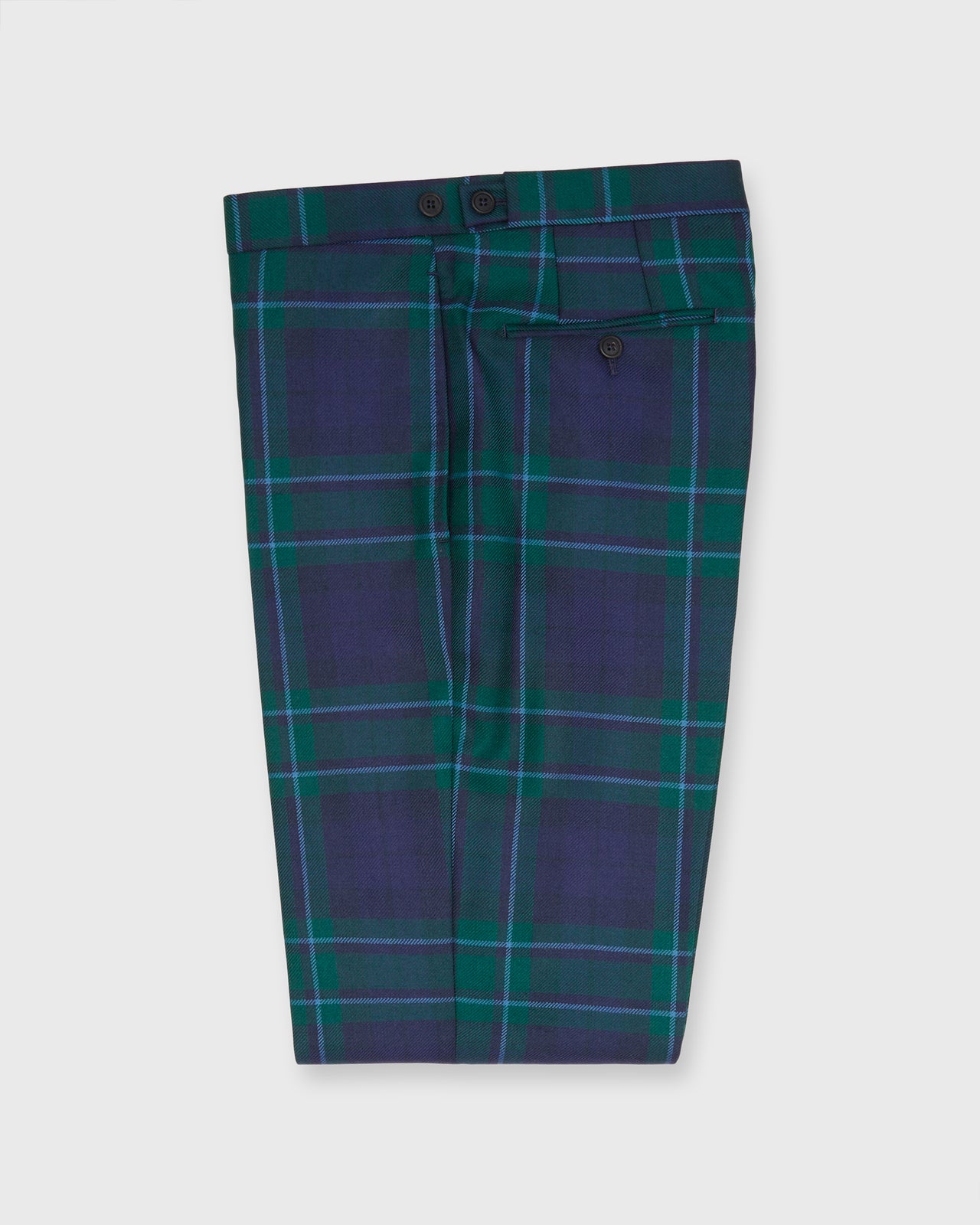 Side-Tab Dress Trouser in Navy/Green/Blue Tartan Twill