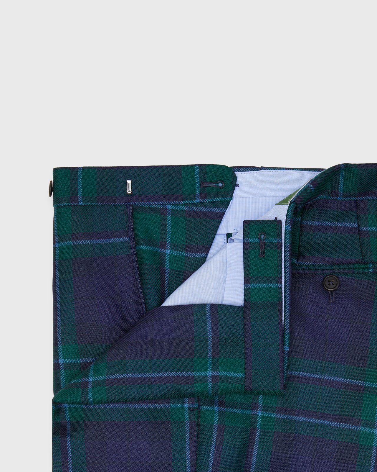 Side-Tab Dress Trouser in Navy/Green/Blue Tartan Twill