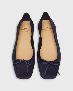 Square-Toe Ballet Flat in Navy Suede