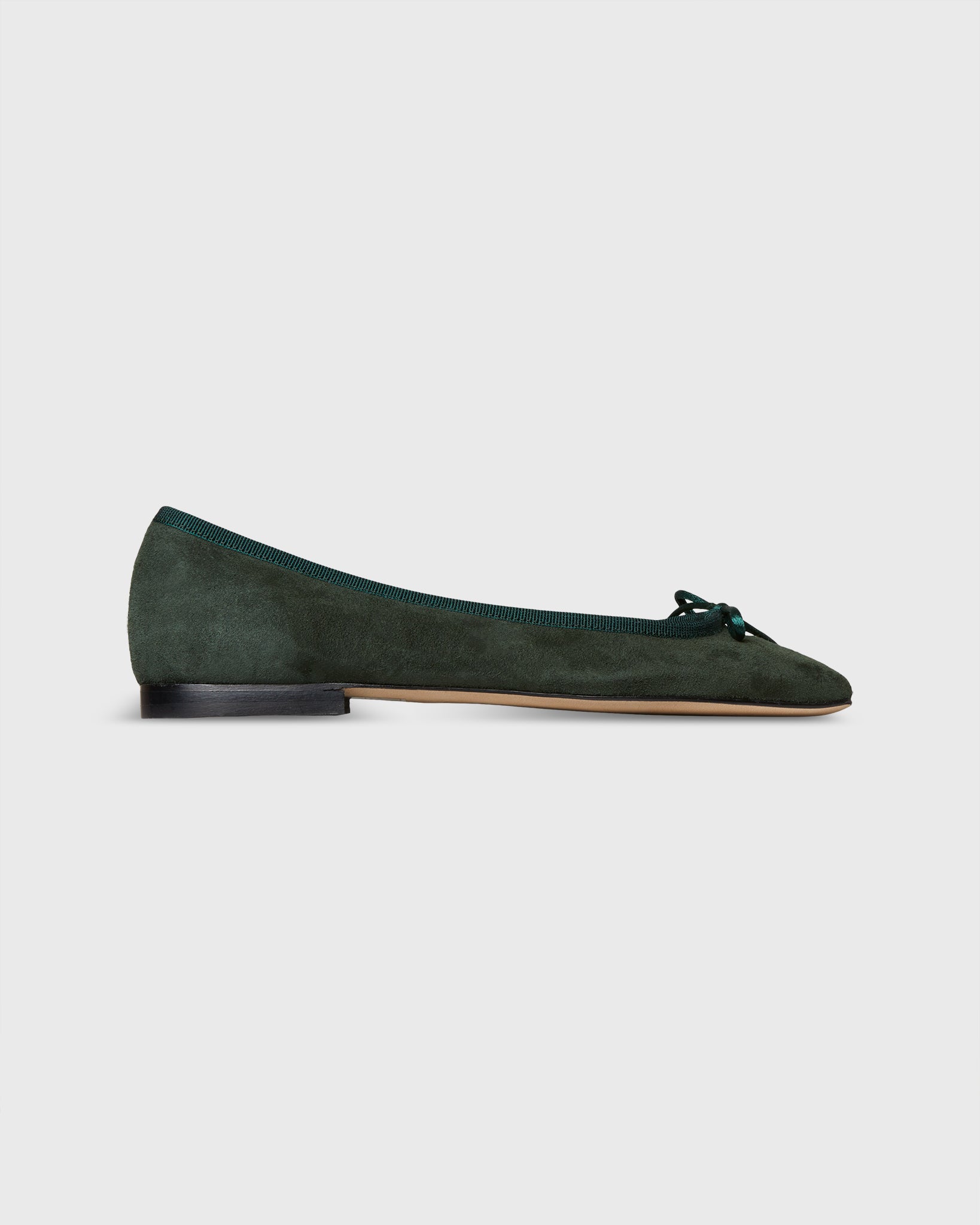 Square-Toe Ballet Flat in Forest Suede