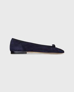 Square-Toe Ballet Flat in Navy Suede