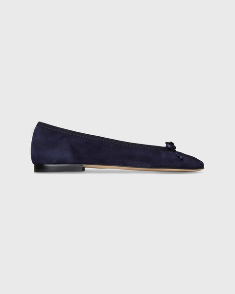 Square Toe Ballet Flat Navy Suede