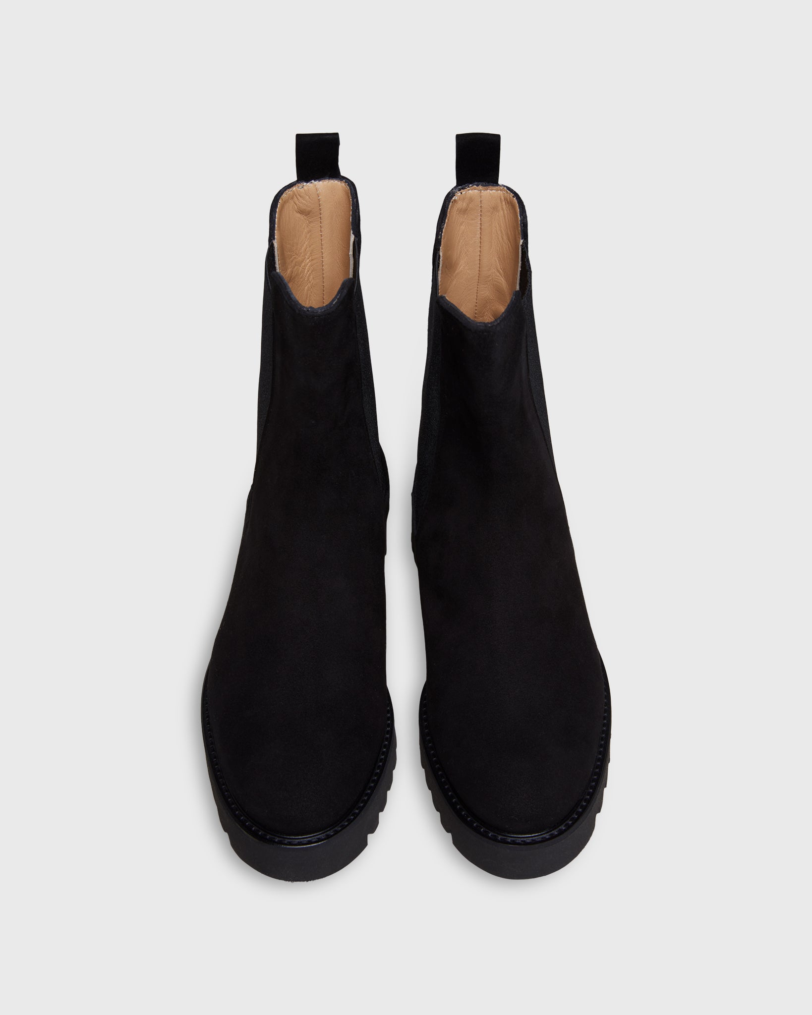 Tall Lug Sole Chelsea Boot in Black Suede