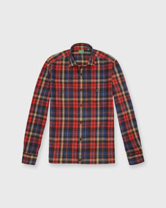 Band-Hem Work Shirt in Red/Khaki/Blue Plaid Brushed Twill