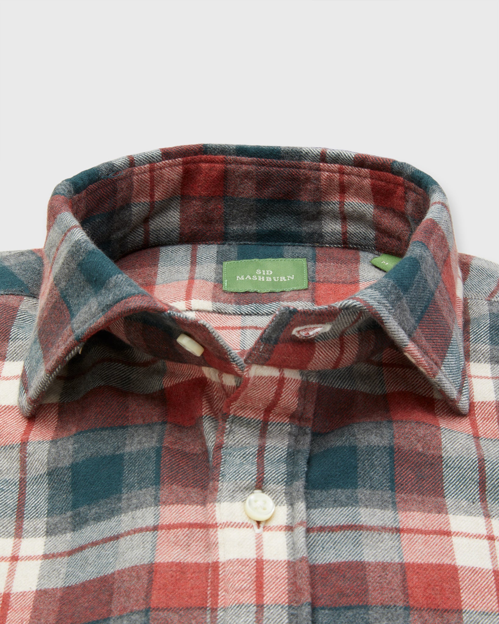 Spread Collar Sport Shirt in Green/Red/Bone Plaid Flannel