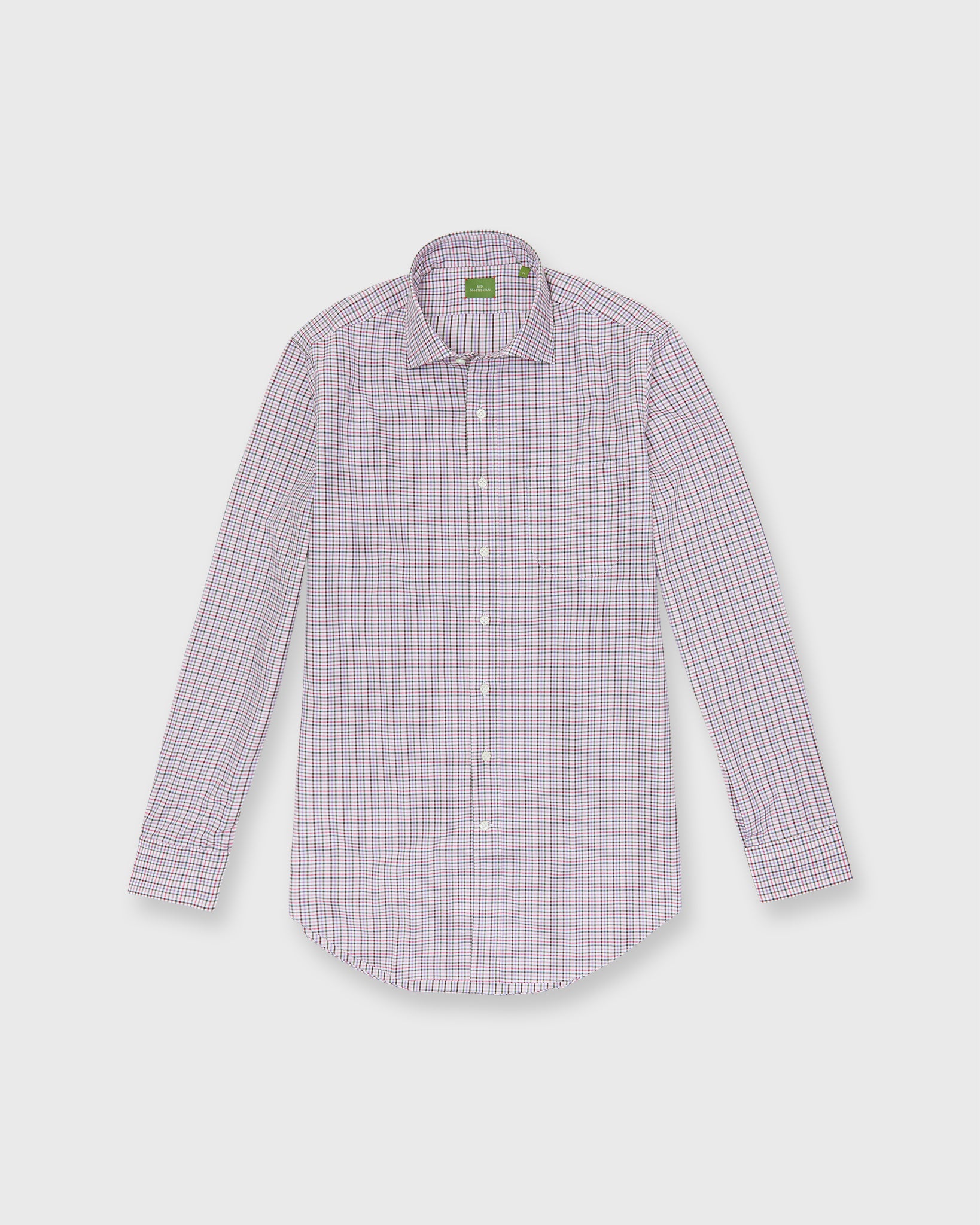 Otto Handmade Sport Shirt in Pink/Lavender/Olive Tattersall Twill