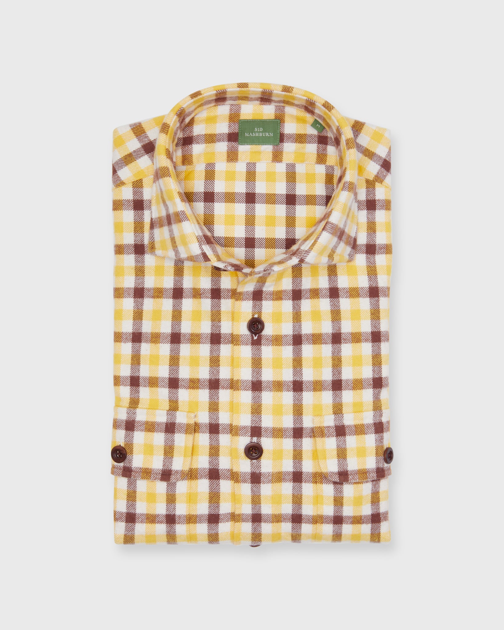 Band-Hem Work Shirt in Bone/Yellow/Brown Tattersall Brushed Twill