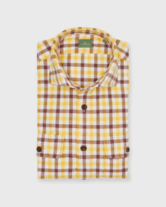 Band-Hem Work Shirt in Bone/Yellow/Brown Tattersall Brushed Twill