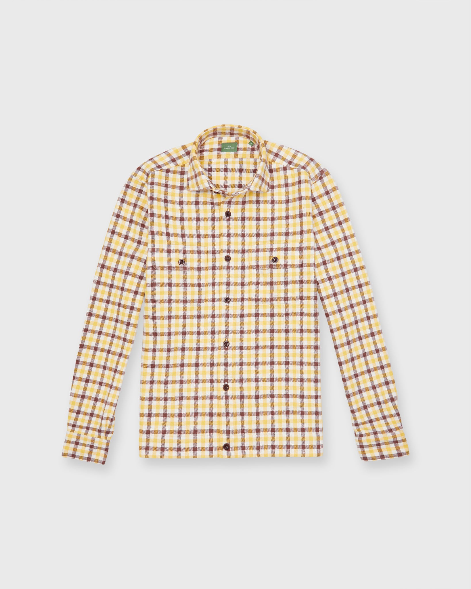 Band-Hem Work Shirt in Bone/Yellow/Brown Tattersall Brushed Twill