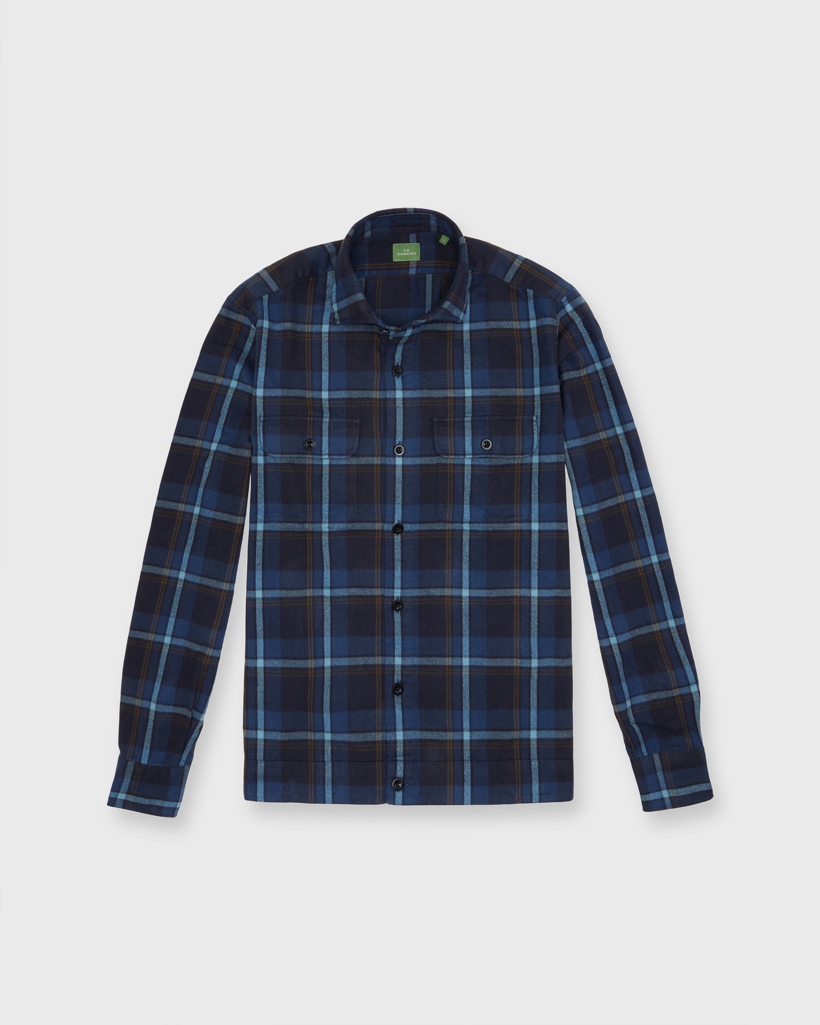 Band-Hem Work Shirt in Blue/Glacier/Olive Plaid Brushed Twill
