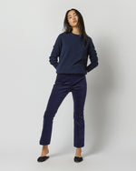 Load image into Gallery viewer, Faye Flare Cropped Pant in Navy Stretch Velveteen
