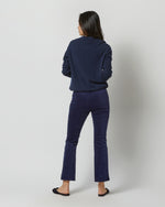 Load image into Gallery viewer, Faye Flare Cropped Pant in Navy Stretch Velveteen
