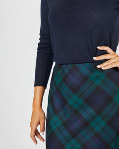 Marina Side-Zip Skirt in Blackwatch Tartan Stretch Wool