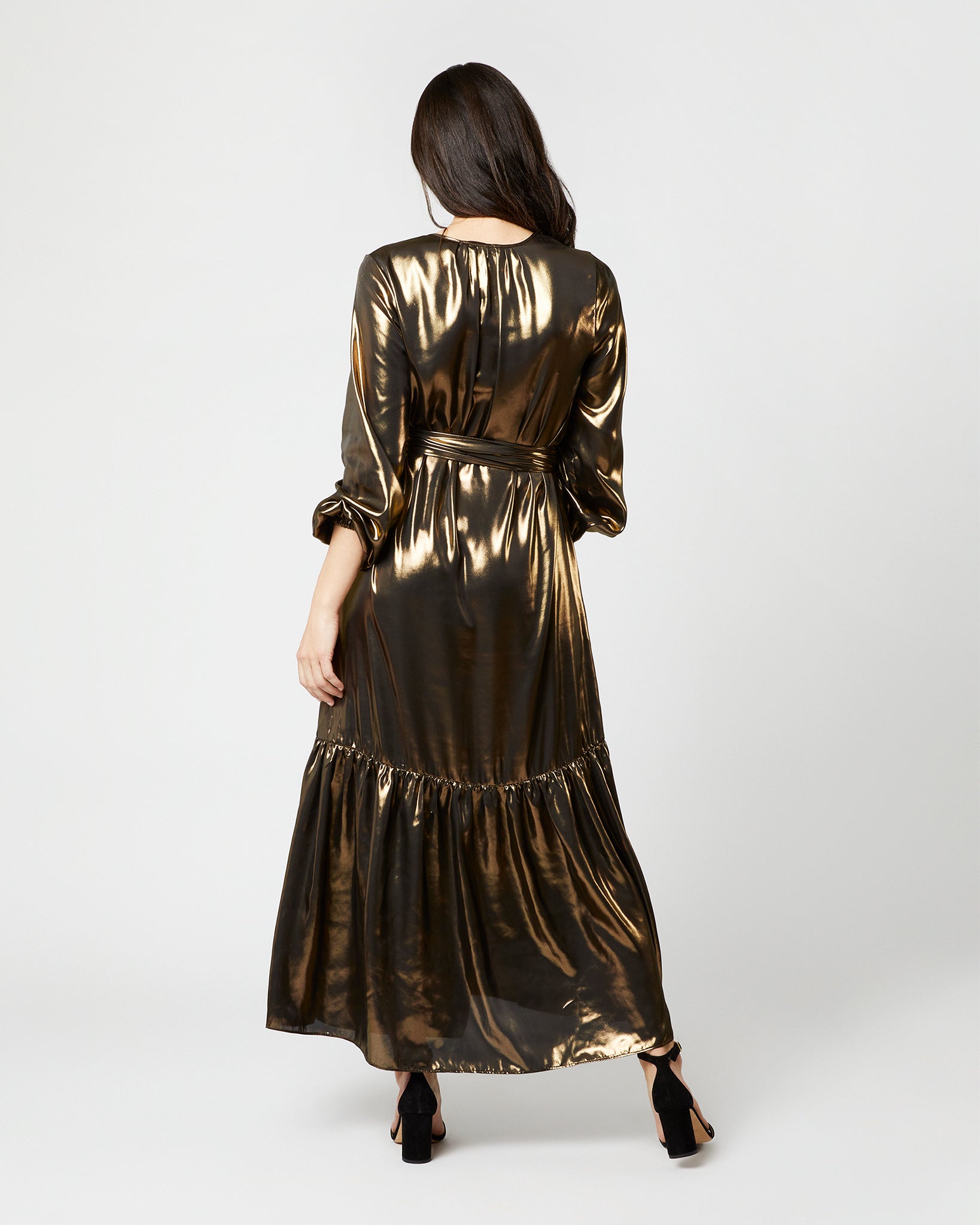 Aba Maxi Dress in Gold Lamé