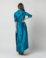 Load image into Gallery viewer, Frill Shirt in Atlantic Blue Silk Shantung
