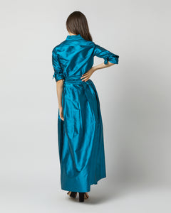 Frill Shirt in Atlantic Blue Silk Shantung