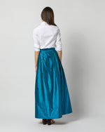 Load image into Gallery viewer, Pleated Wrap Skirt in Atlantic Blue Silk Shantung

