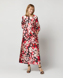 Long Sleeved Paige Maxi Dress in Pink Black Painterly Floral