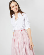 Load image into Gallery viewer, Reversible Pleated Wrap Skirt in Light Pink/Red Silk Taffeta
