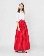 Load image into Gallery viewer, Reversible Pleated Wrap Skirt in Light Pink/Red Silk Taffeta
