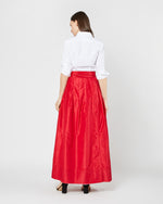 Load image into Gallery viewer, Reversible Pleated Wrap Skirt in Light Pink/Red Silk Taffeta
