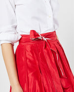 Load image into Gallery viewer, Reversible Pleated Wrap Skirt in Light Pink/Red Silk Taffeta
