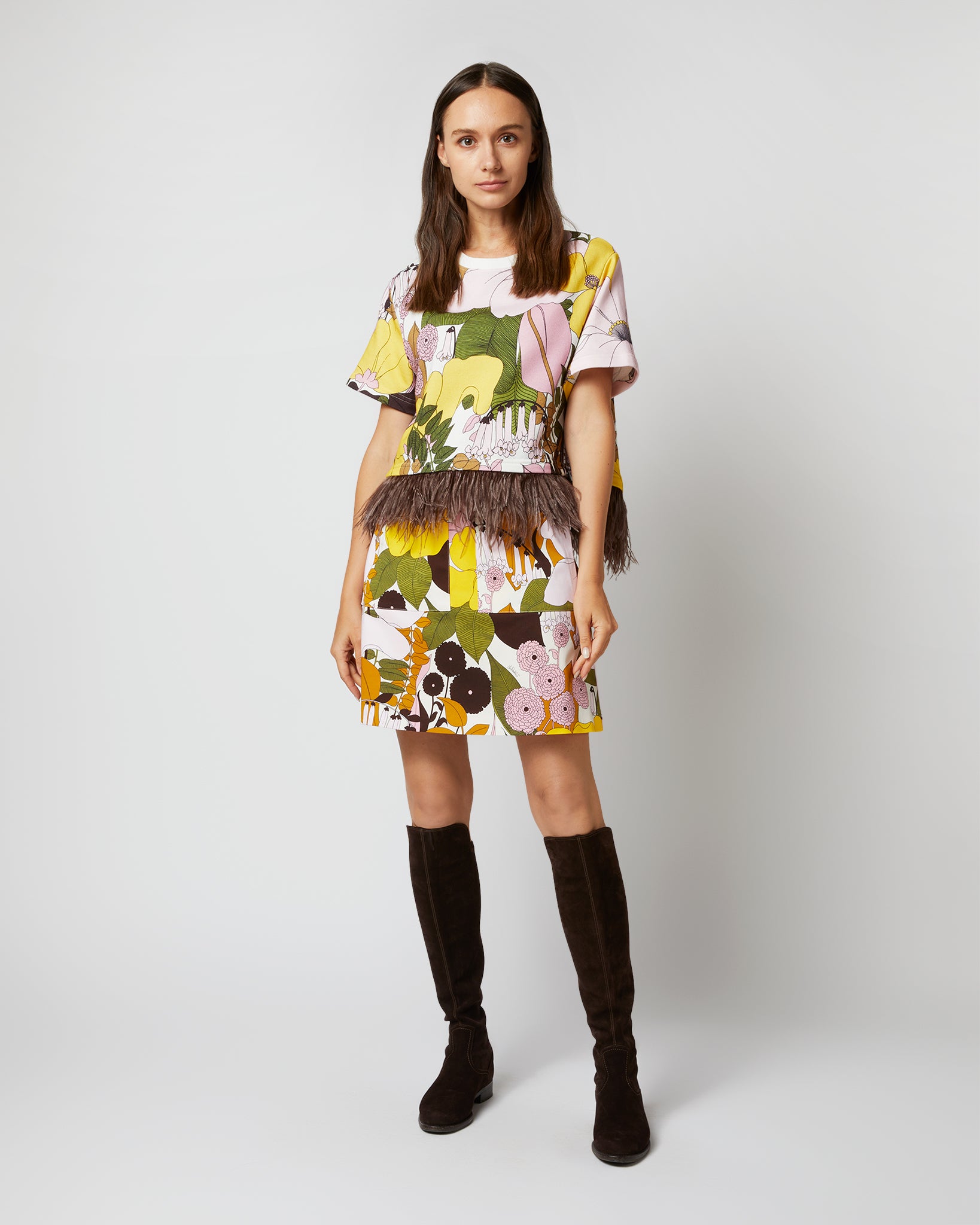 Mini Skirt in Big Flower Rose Heavy Cotton Stretch