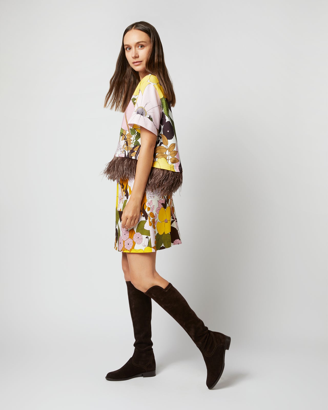 Mini Skirt in Big Flower Rose Heavy Cotton Stretch