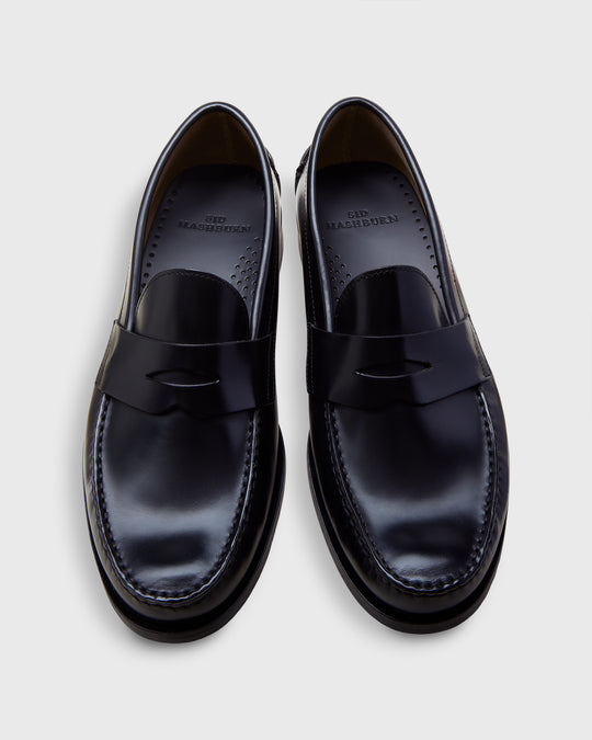 Handsewn Penny Loafer in Black Spazzolato Calf