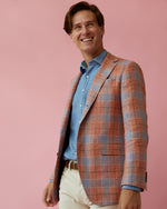 Load image into Gallery viewer, Virgil No. 2 Jacket in Persimmon/Sky/Mocha Plaid Hopsack
