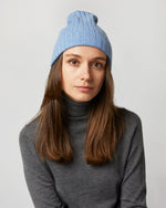Load image into Gallery viewer, Rib Beanie in Heather Light Blue Cashmere

