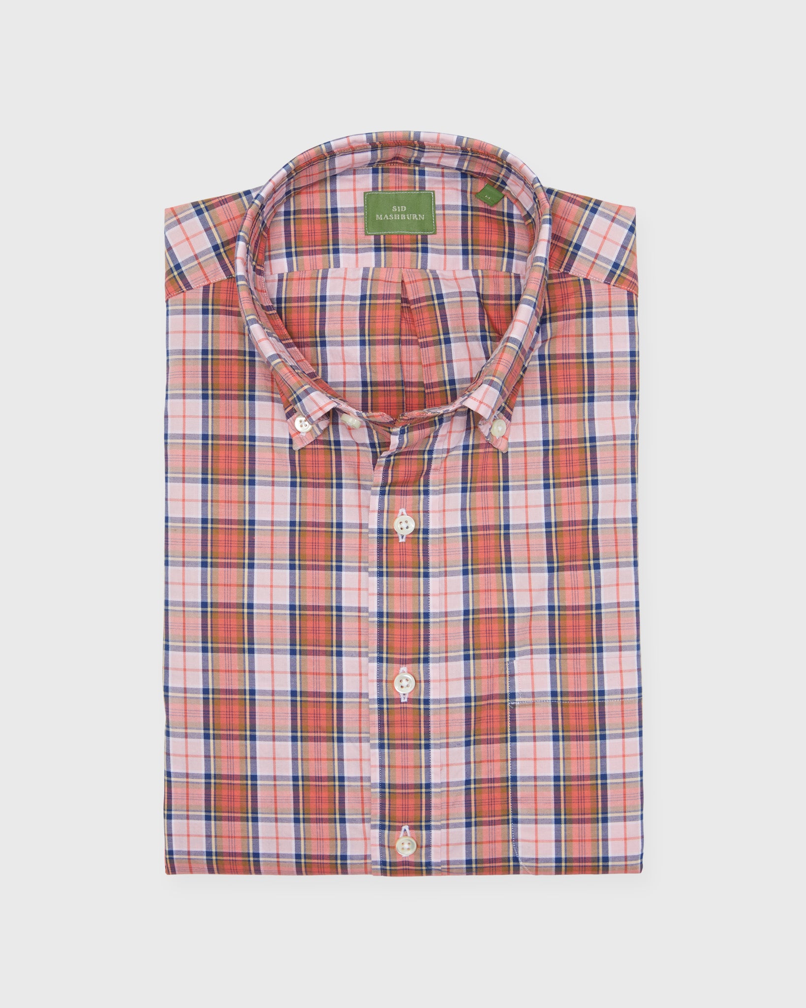 Button-Down Sport Shirt in Coral/Pink/Navy Plaid Oxford