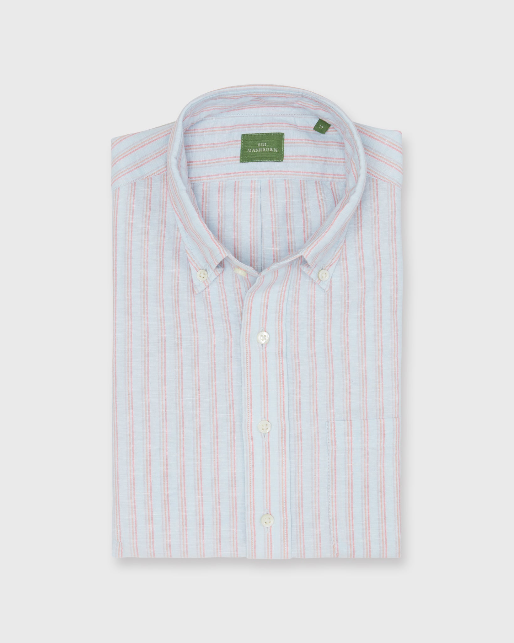 Short-Sleeved Button-Down Popover Sport Shirt in Sky/Coral/Orange Stripe Cotolino