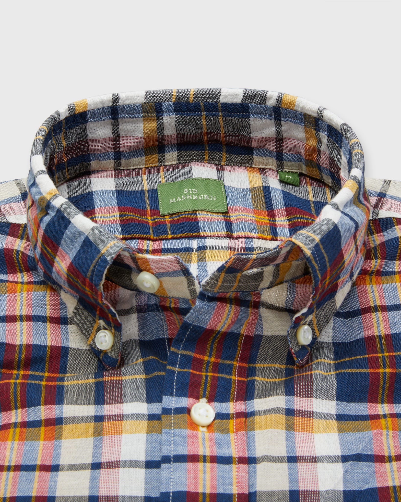 Button-Down Sport Shirt in Navy/Red/Mango Madras