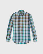 Load image into Gallery viewer, Spread Collar Popover Sport Shirt in Peri/Brolive/Surf Plaid Linen
