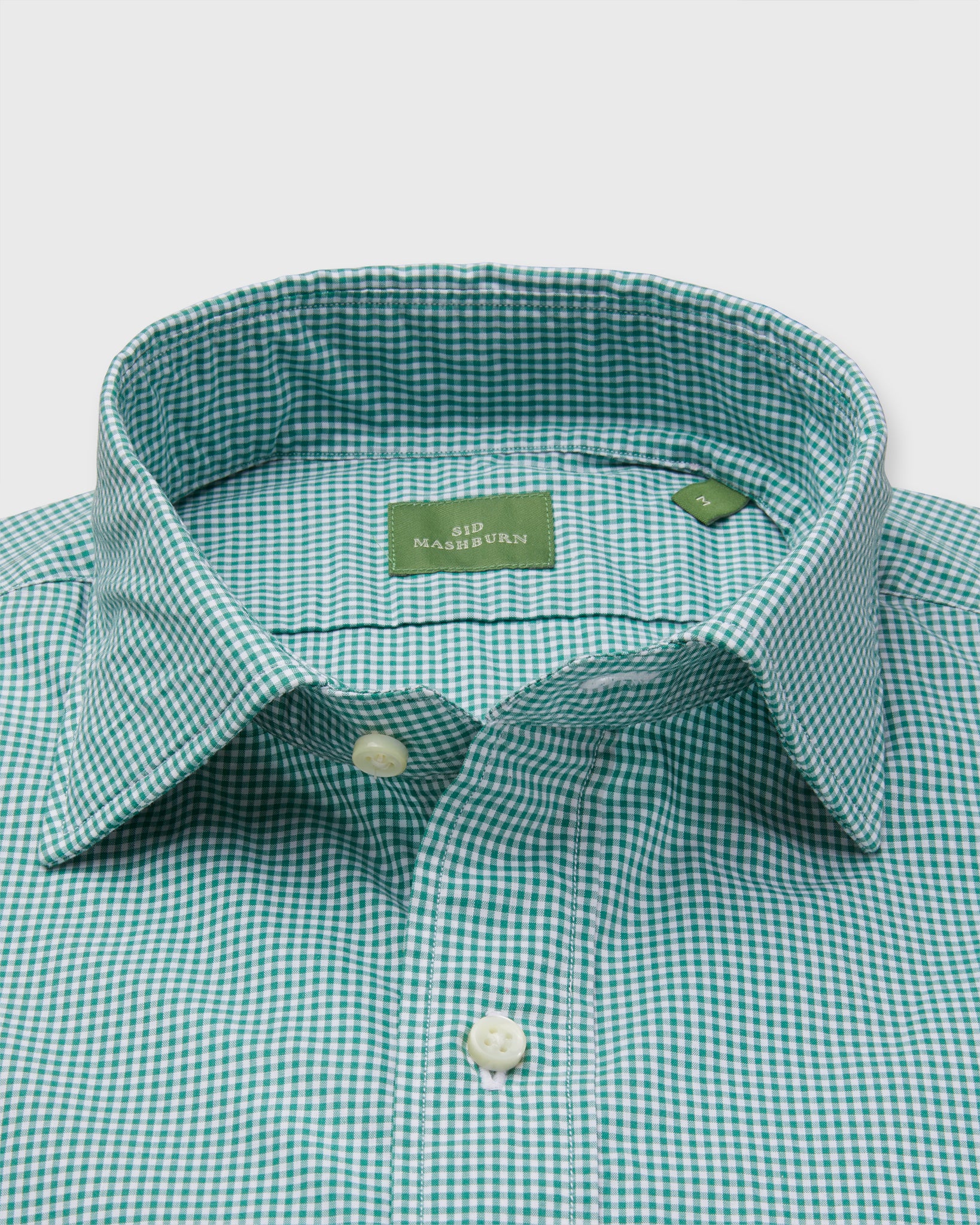 Spread Collar Sport Shirt in Kelly Micro Gingham Poplin