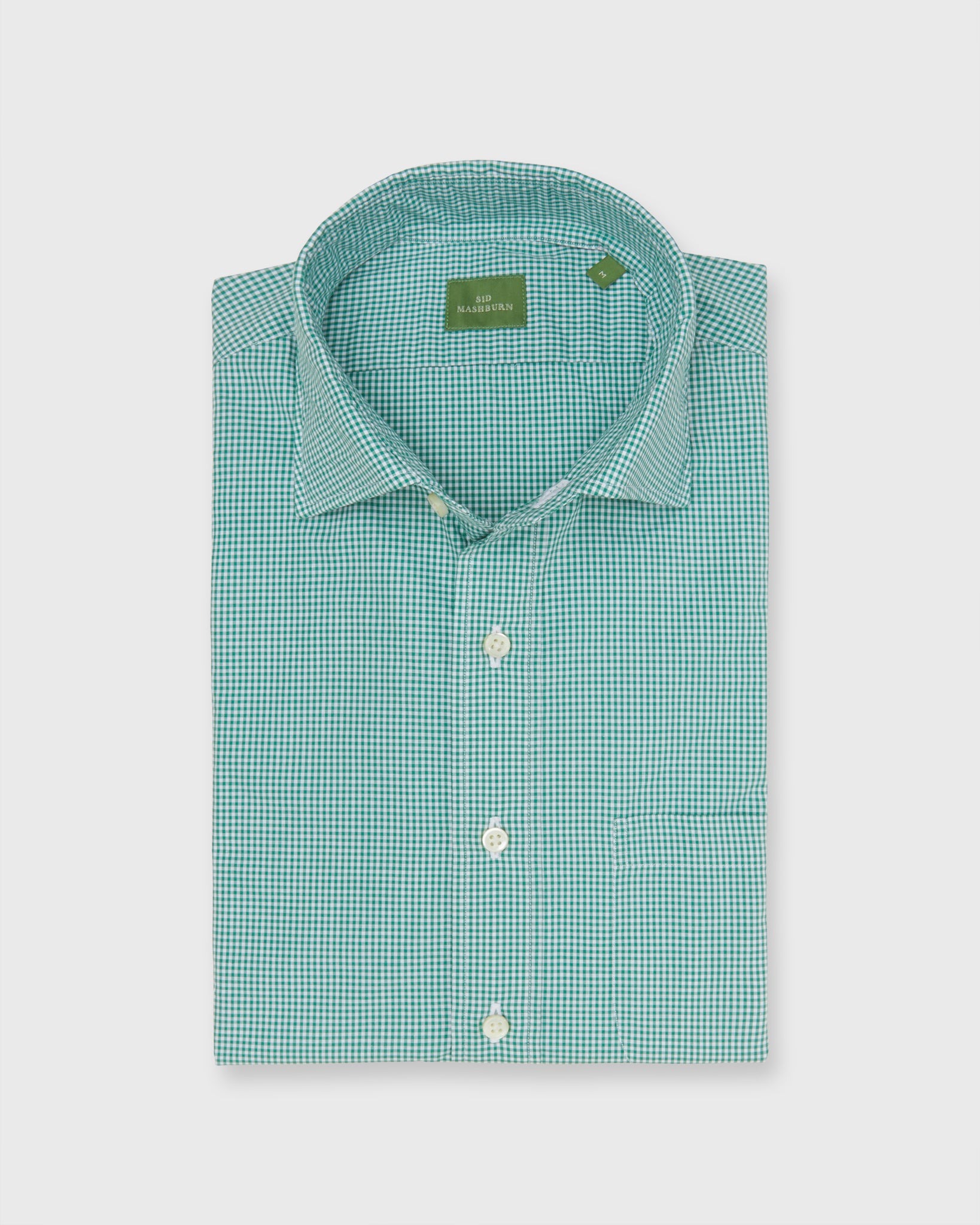 Spread Collar Sport Shirt in Kelly Micro Gingham Poplin