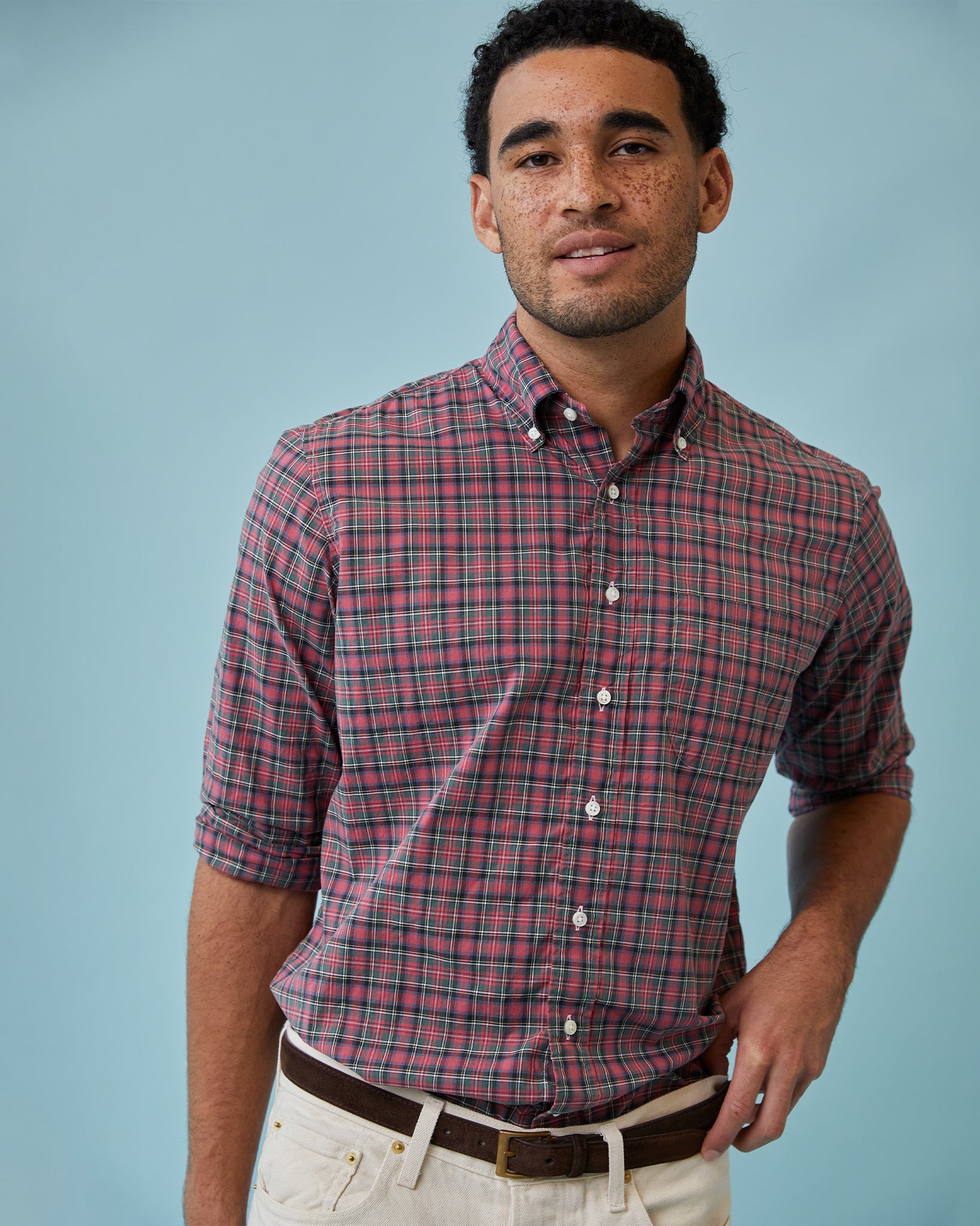 Button-Down Sport Shirt in Royal Stewart Summer Tartan Poplin