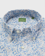 Load image into Gallery viewer, Short-Sleeved Button-Down Sport Shirt in Blue/Orange Mitsi Valeria Liberty Fabric
