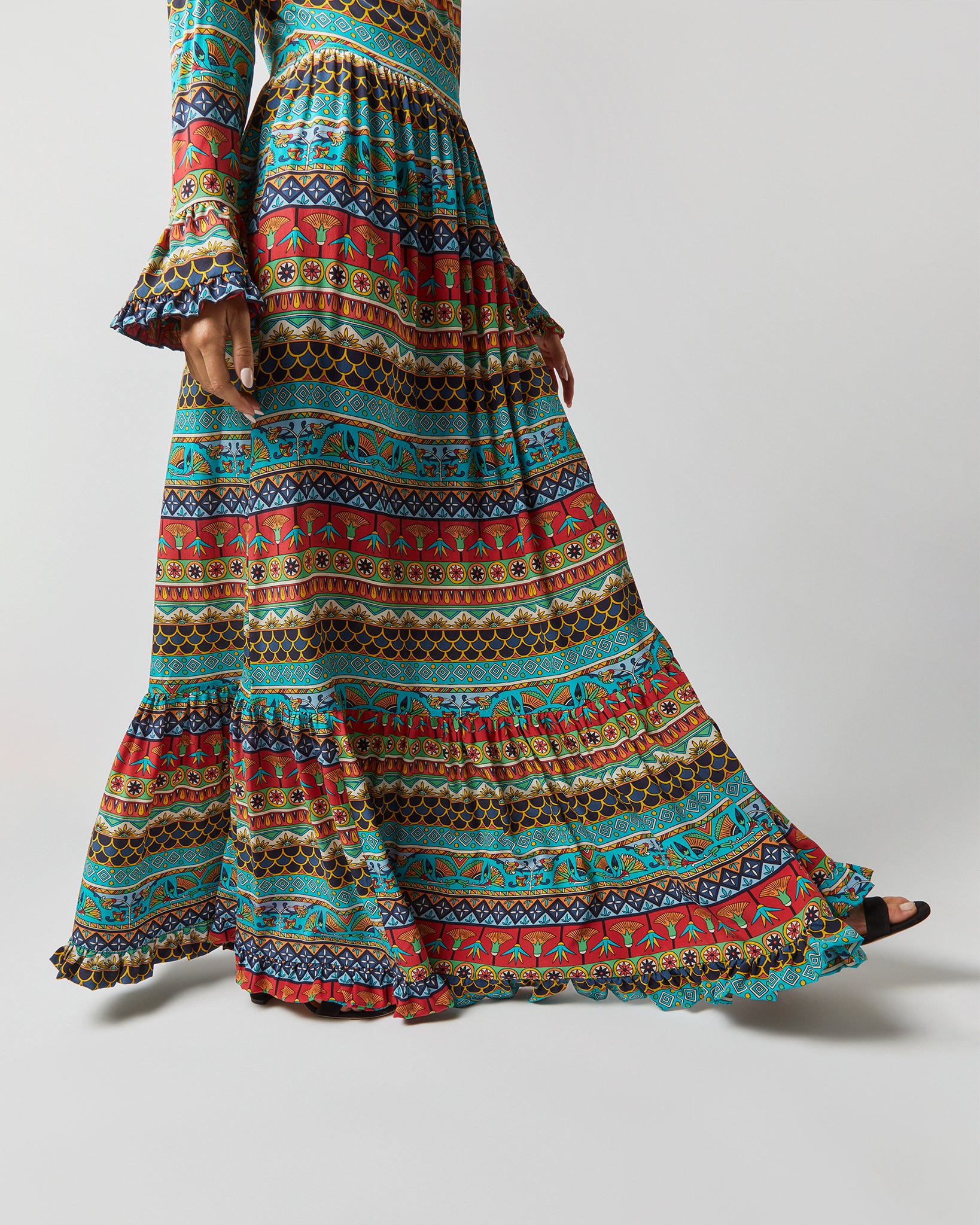 Visconti Dress in Giza Turquoise Crepe de Chine