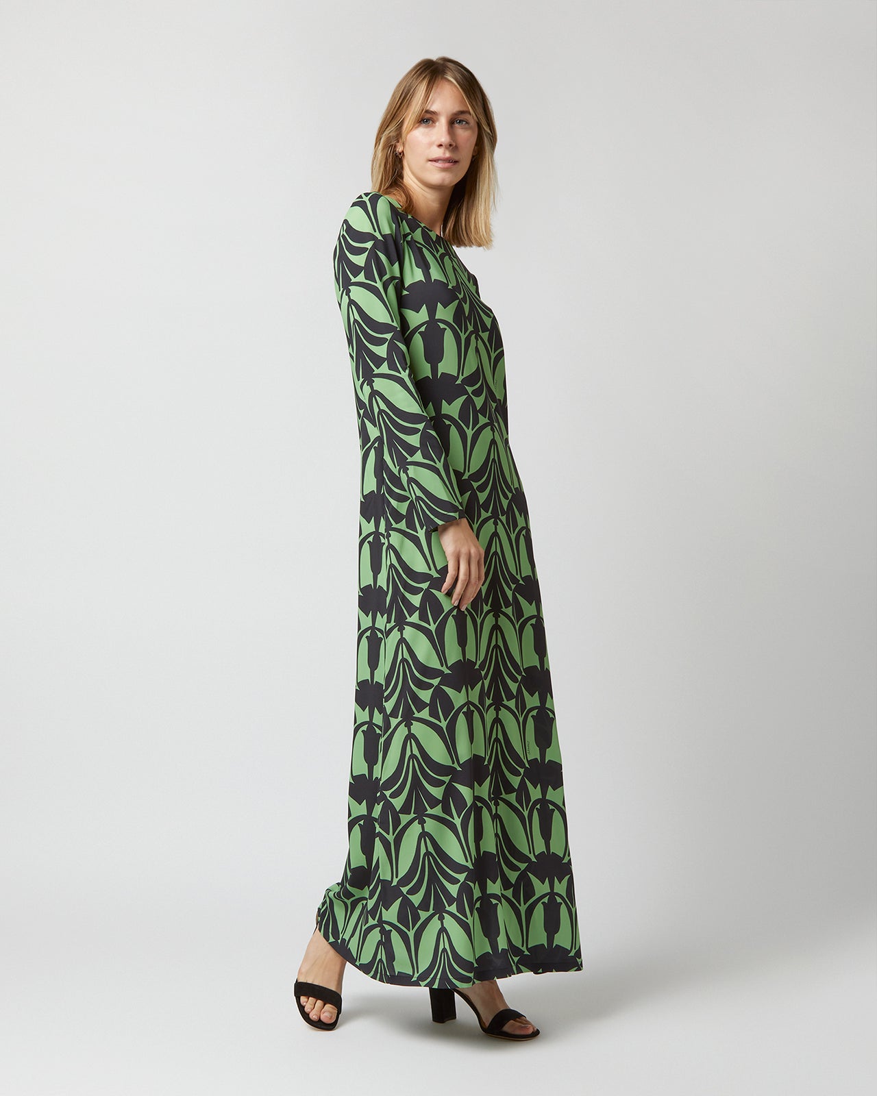 green long sleeve swing dress Piko 3/4 Sleeve Swing Dress