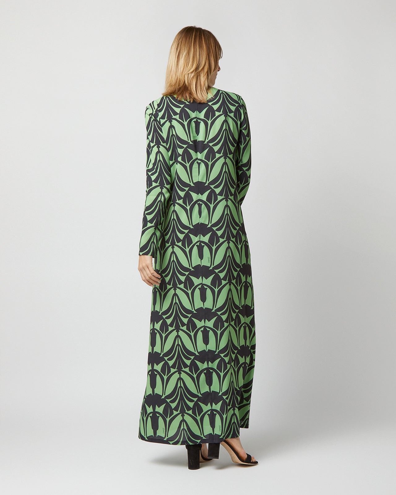 Long Sleeve Swing Dress in Papyrus Green Sablé