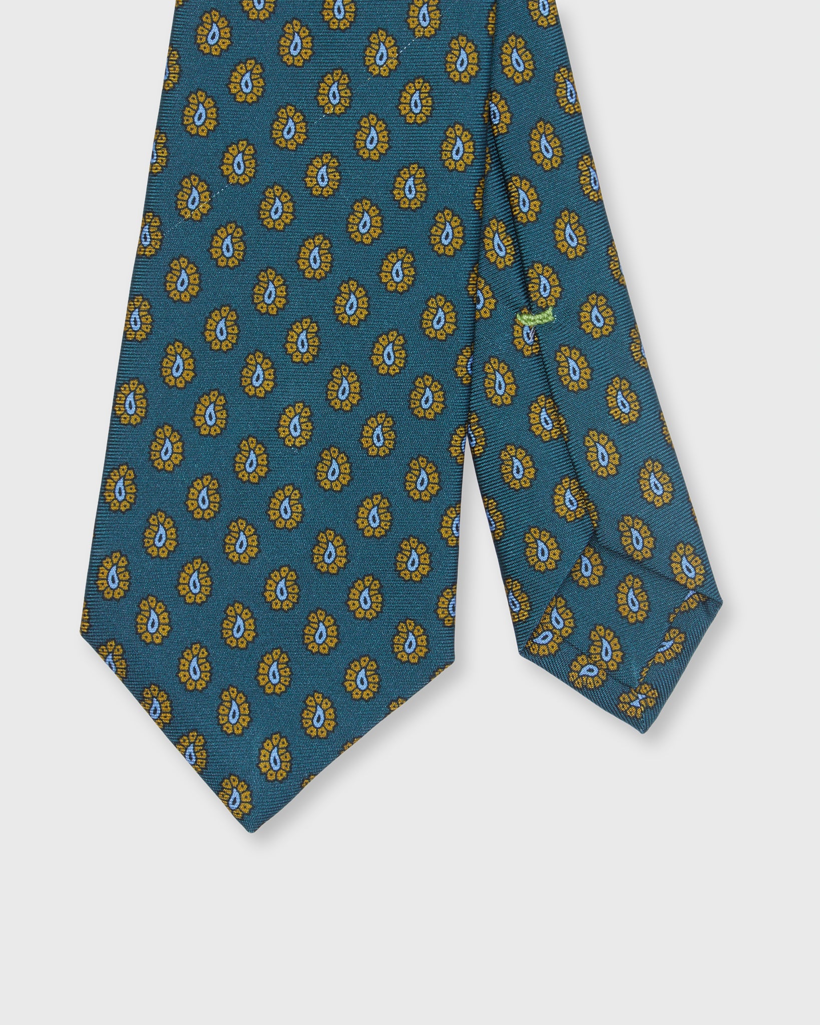Silk Print Tie in Lovat/Mustard/Light Blue Paisley