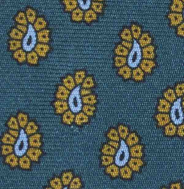 Silk Print Tie in Lovat/Mustard/Light Blue Paisley