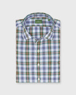 Load image into Gallery viewer, Spread Collar Sport Shirt in Green/Brown/Blue Plaid Poplin
