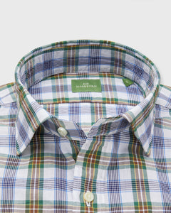 Spread Collar Sport Shirt in Green/Brown/Blue Plaid Poplin