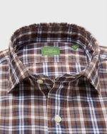 Load image into Gallery viewer, Spread Collar Sport Shirt in Brown/Blue Plaid Poplin
