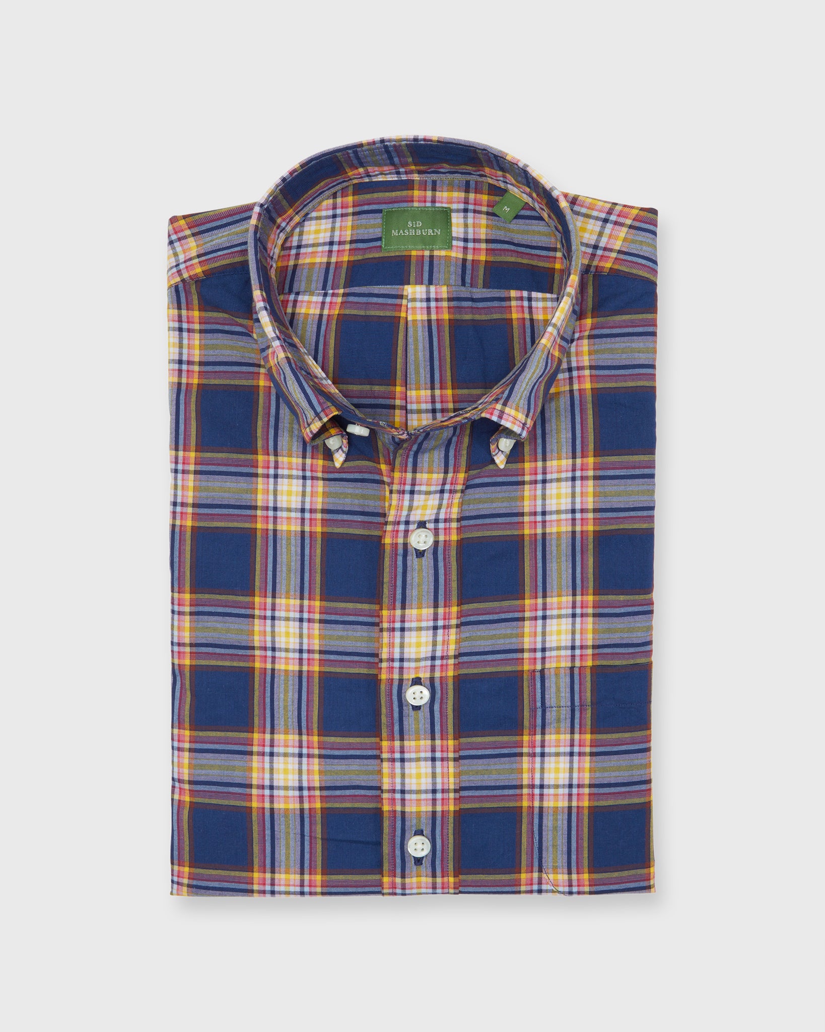 Button-Down Sport Shirt in Blue/Mango/Poppy Plaid Poplin