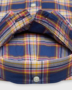 Button-Down Sport Shirt in Blue/Mango/Poppy Plaid Poplin