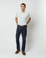 Load image into Gallery viewer, Rally Polo Sweater in Chalk/Ivy/Light Blue Stripe Cotton
